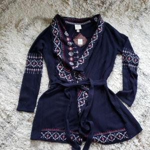 NWT Navy Embroidered Wrap top
